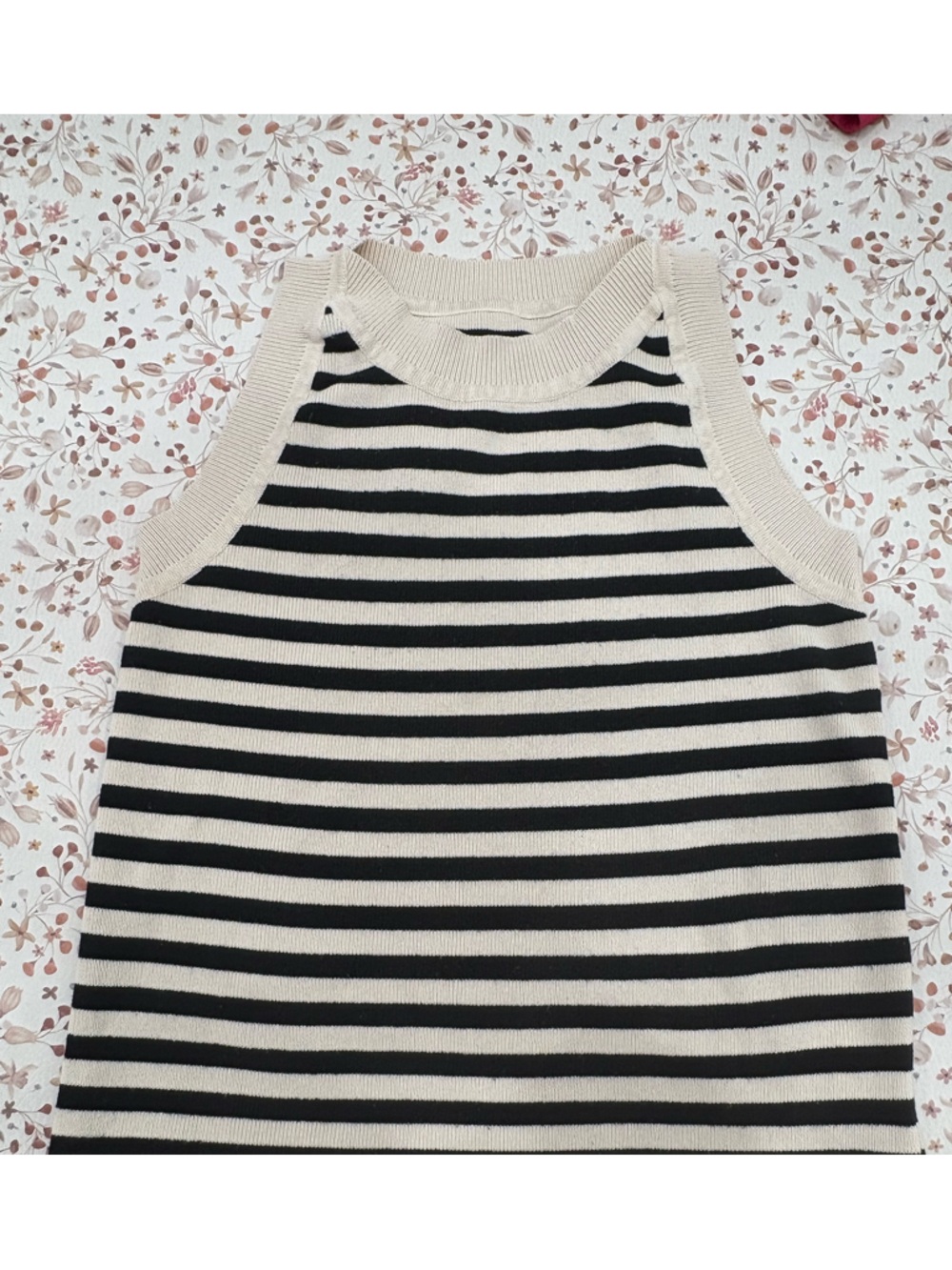 Striped Knit Tank Top in Black and Cream